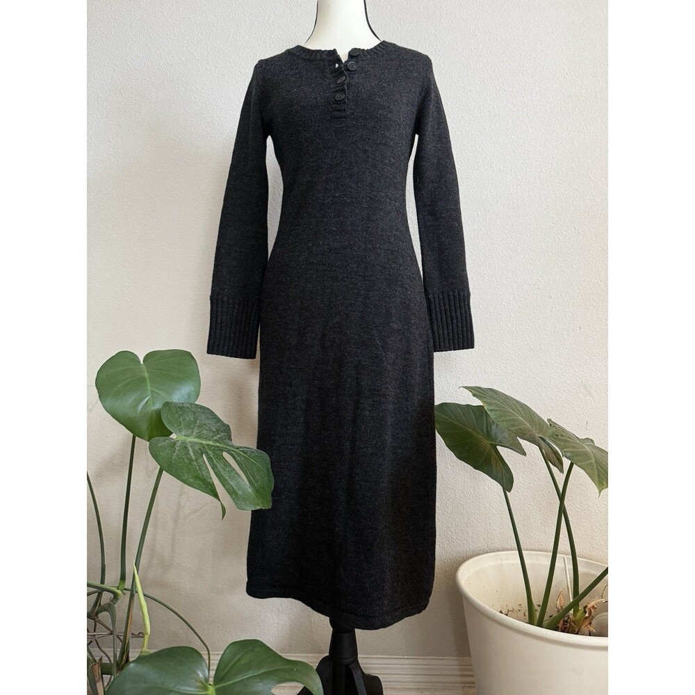 J.Crew Petite PS 100% Merino Wool Charcoal Henley Sweater Midi Dress